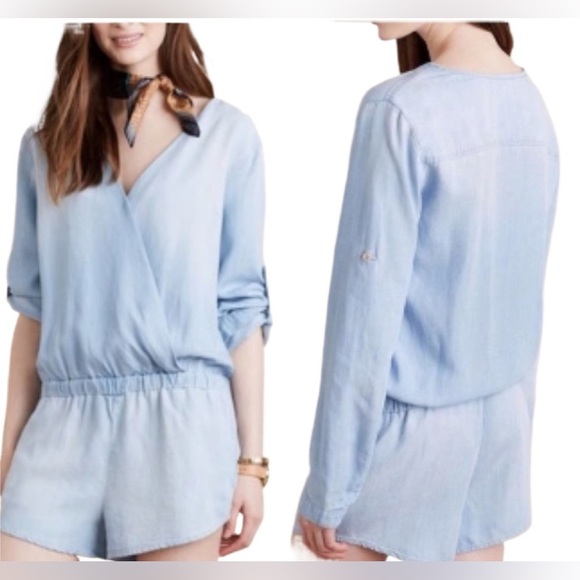 Cloth & Stone Womens Romper M Chambray Blue Soft Tencel Denim Look - Picture 4 of 8